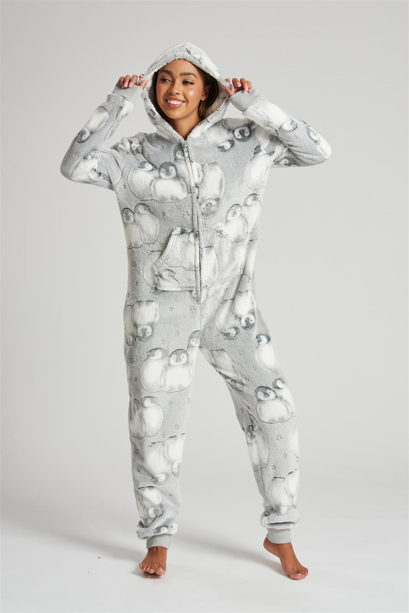 Loungeable Womens Grey Penguin Onesie