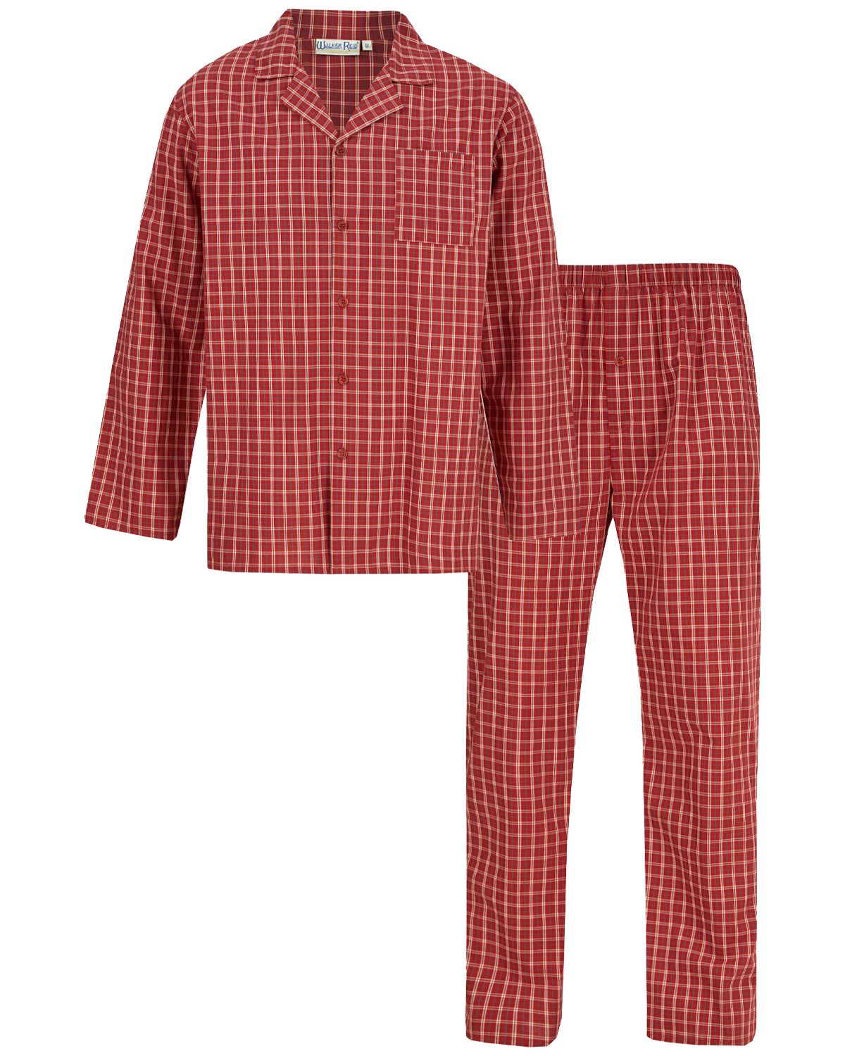 Walker Reid Mens 100% Woven Cotton Check Pyjamas