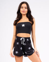 Loungeable Womens Black Star Bandeau Short Pyjamas