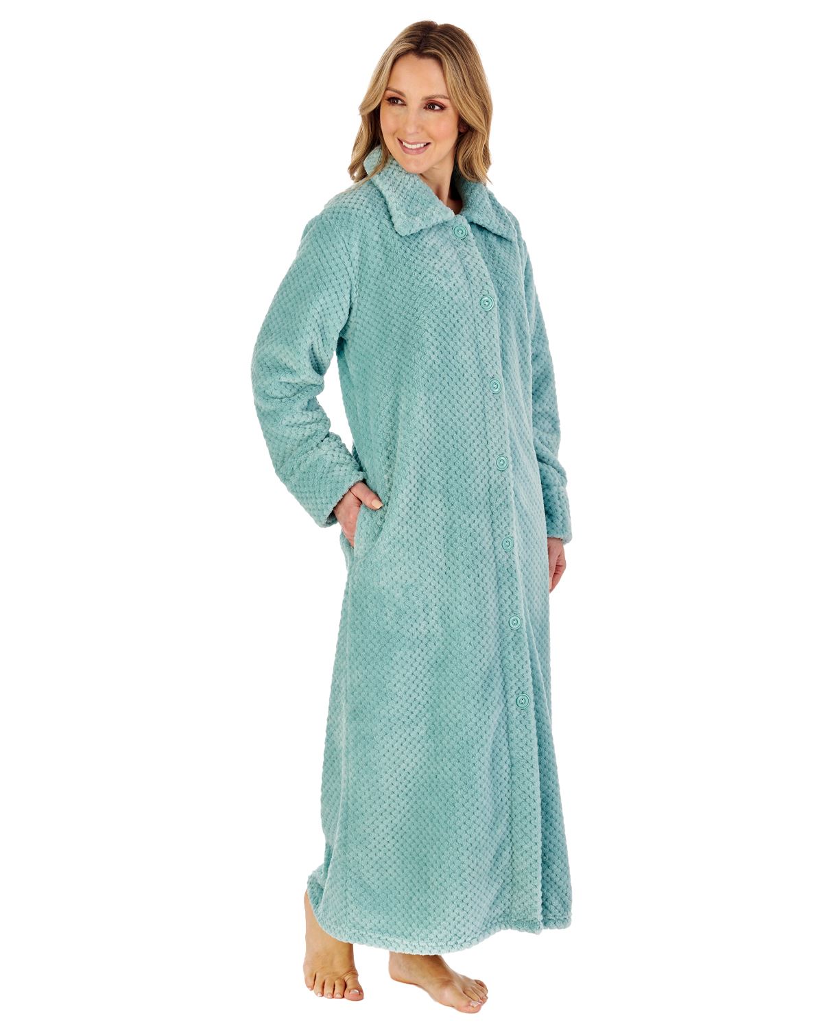 Slenderella Womens 52" Waffle Fleece Button Dressing Gown