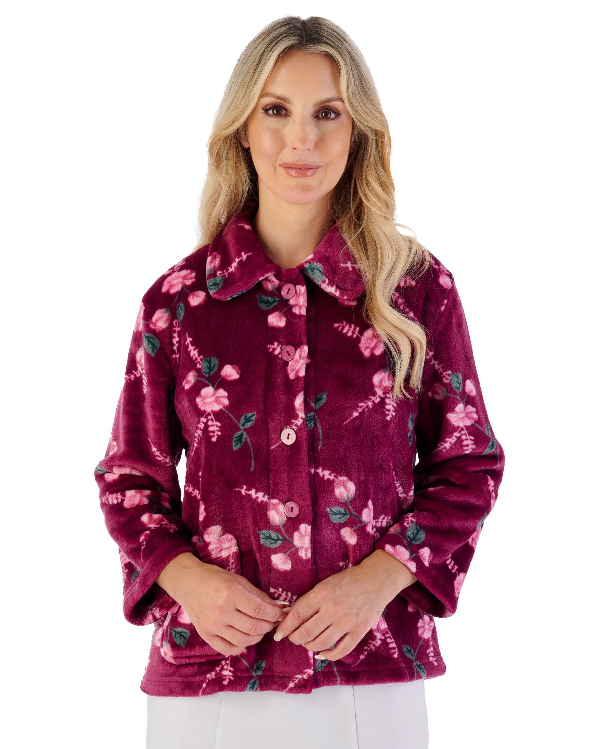 Slenderella Womens Floral Button Bed Jacket