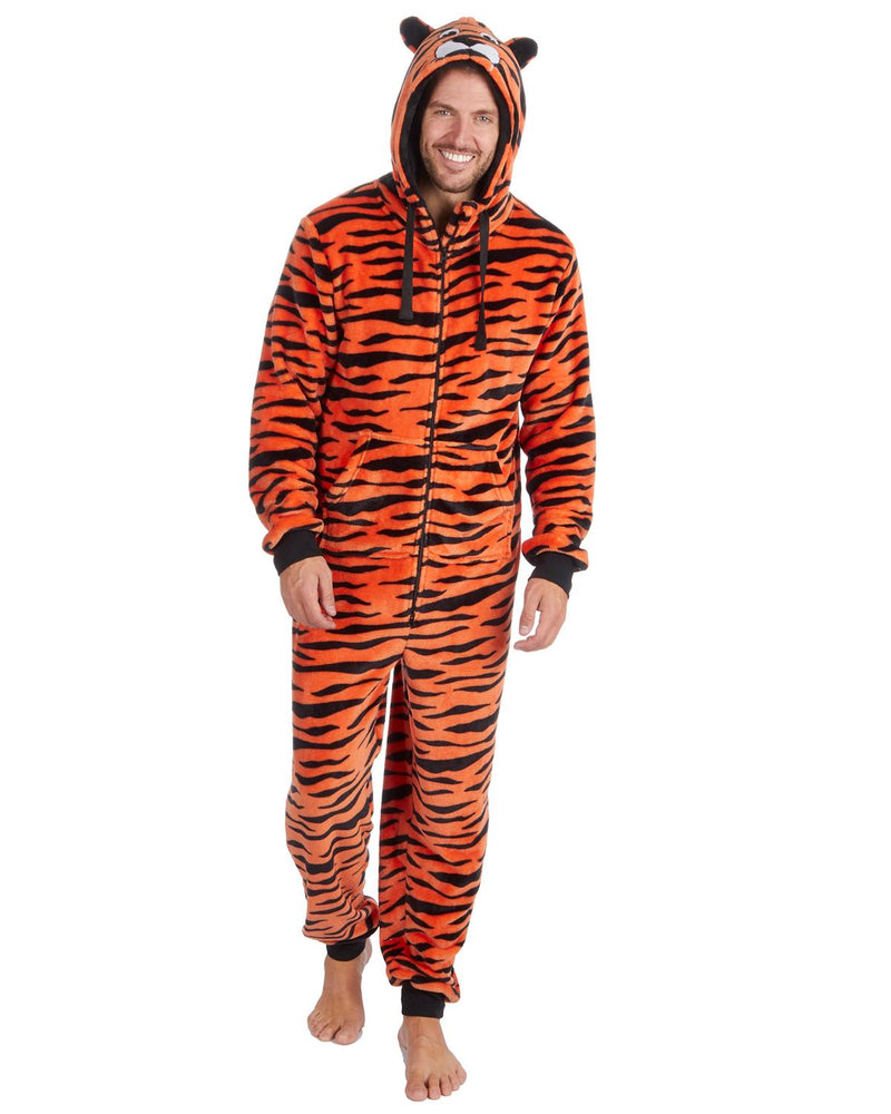 Mens Novelty Orange Tiger Fleece Onesie