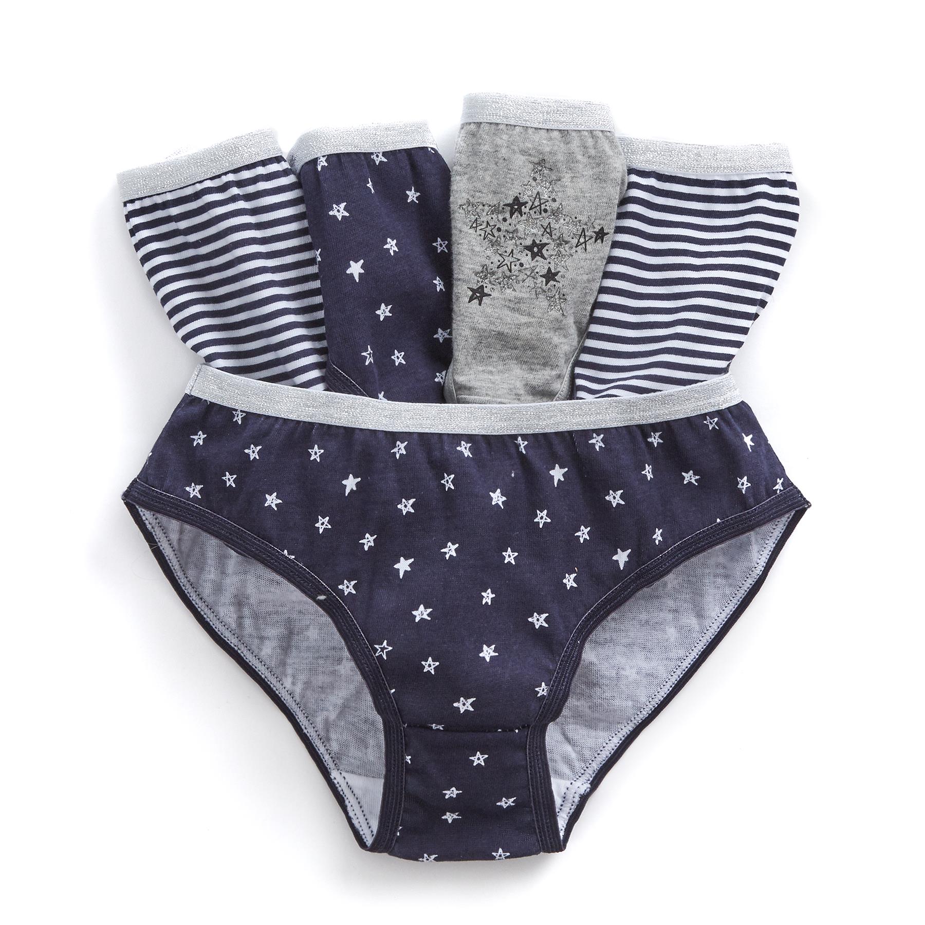 5 Pairs Girls Navy Spots & Stripes Cotton Knickers