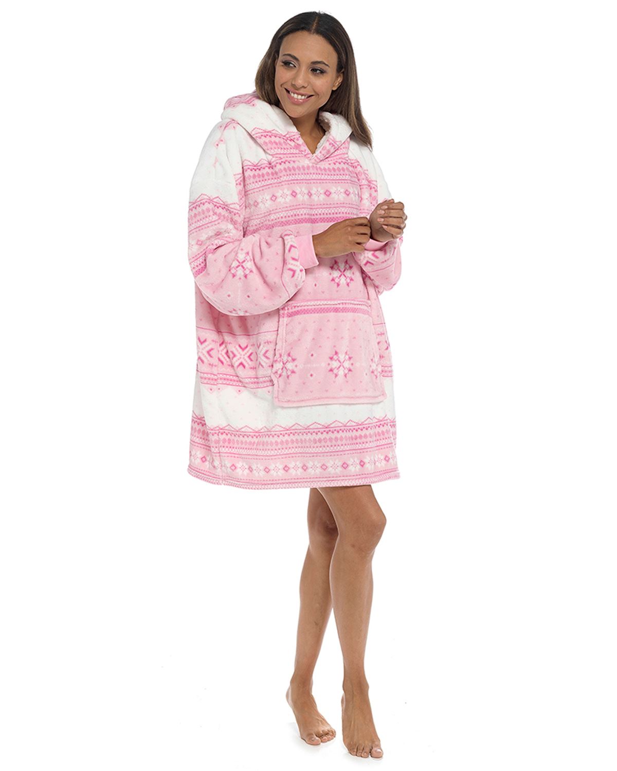 Follow That Dream Womens Pink Fairisle Oversized Hoodie