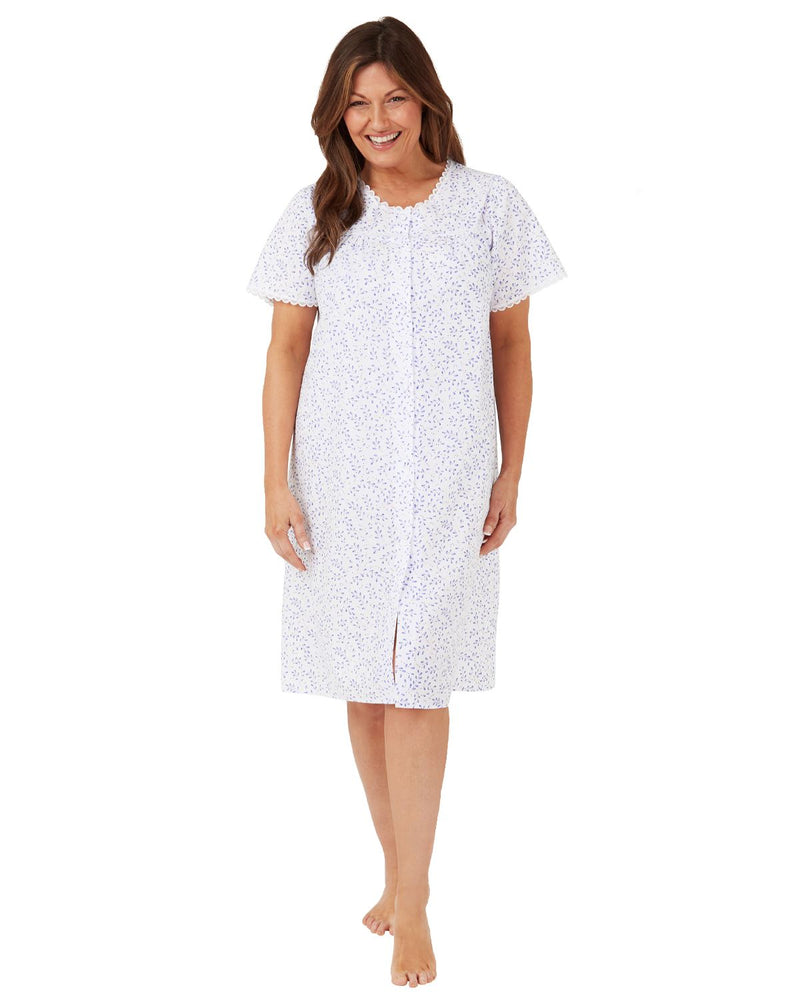 Marlon Womens Swirl Leaf Short Sleeve Button Nightie