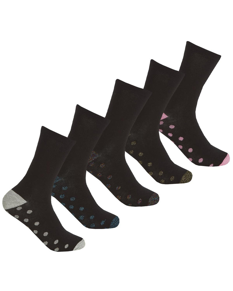 Cottonique Womens 5 Pack Glitter Cotton Rich Socks