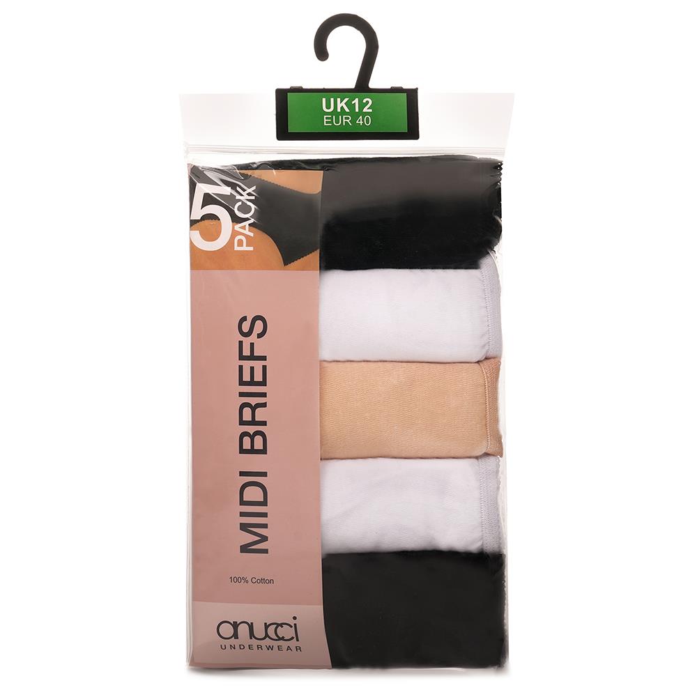 Anucci Womens 5 Pack Neutral Midi Briefs