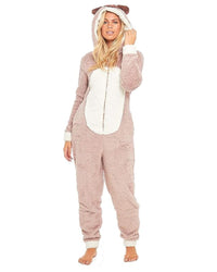 Slumber Hut Womens Shaggy Fleece Pug Onesie