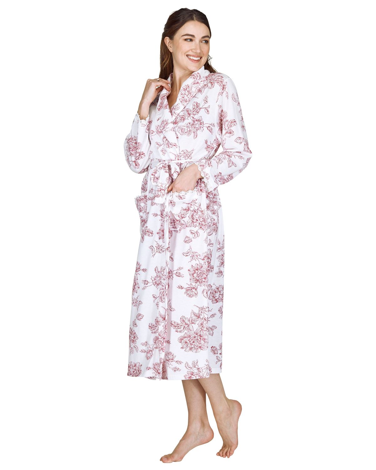 La Marquise Womens Vintage Bouquet Long Sleeve Jersey Robe