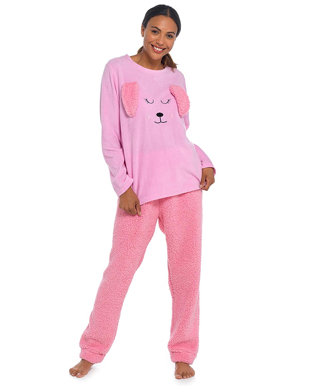 Foxbury Womens Pink Bunny Fleece Pyjamas