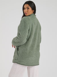 Loungeable Womens Green Borg 1/4 Zip Jumper