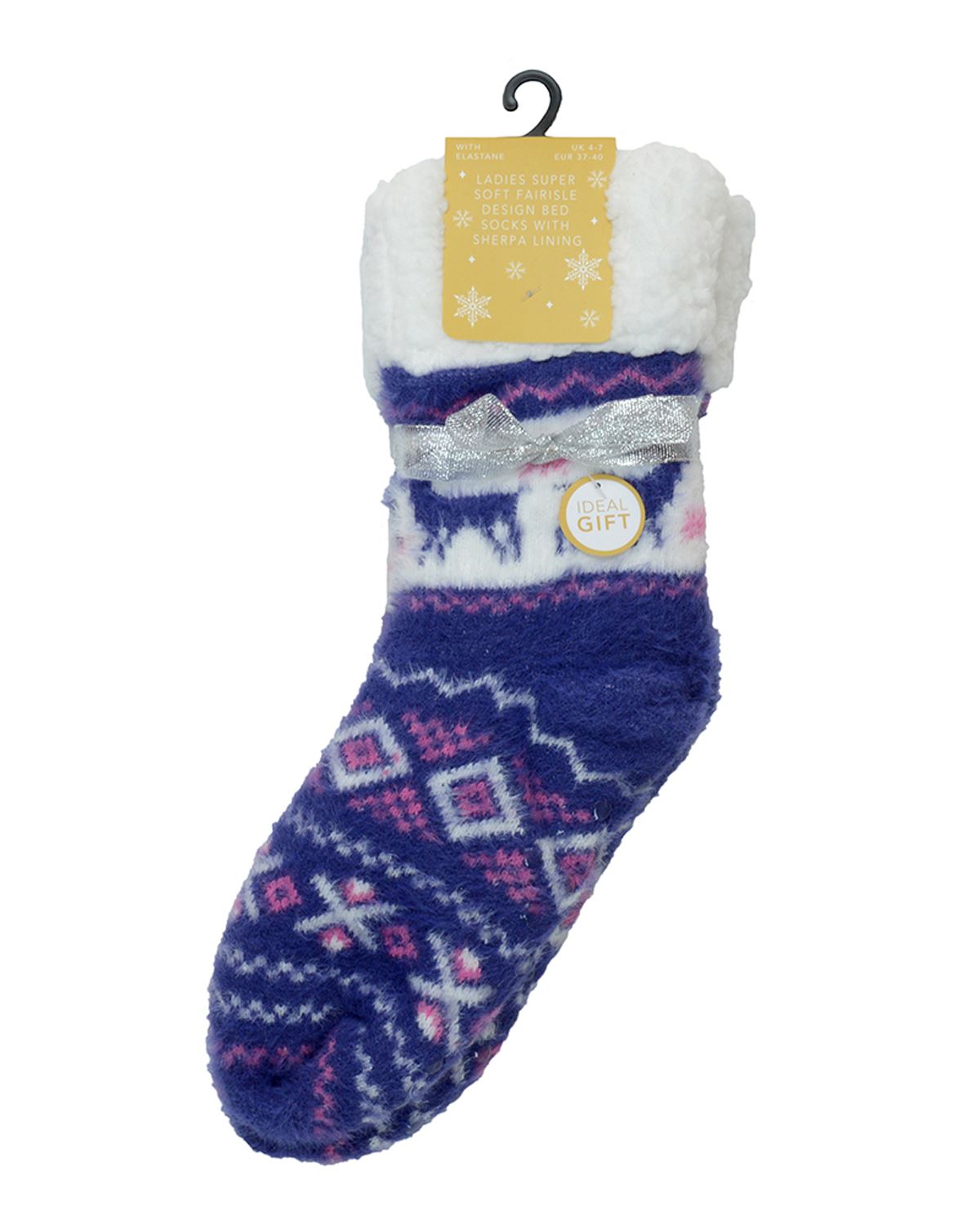 Foxbury Womens Fairisle Sherpa Lined Slipper Socks