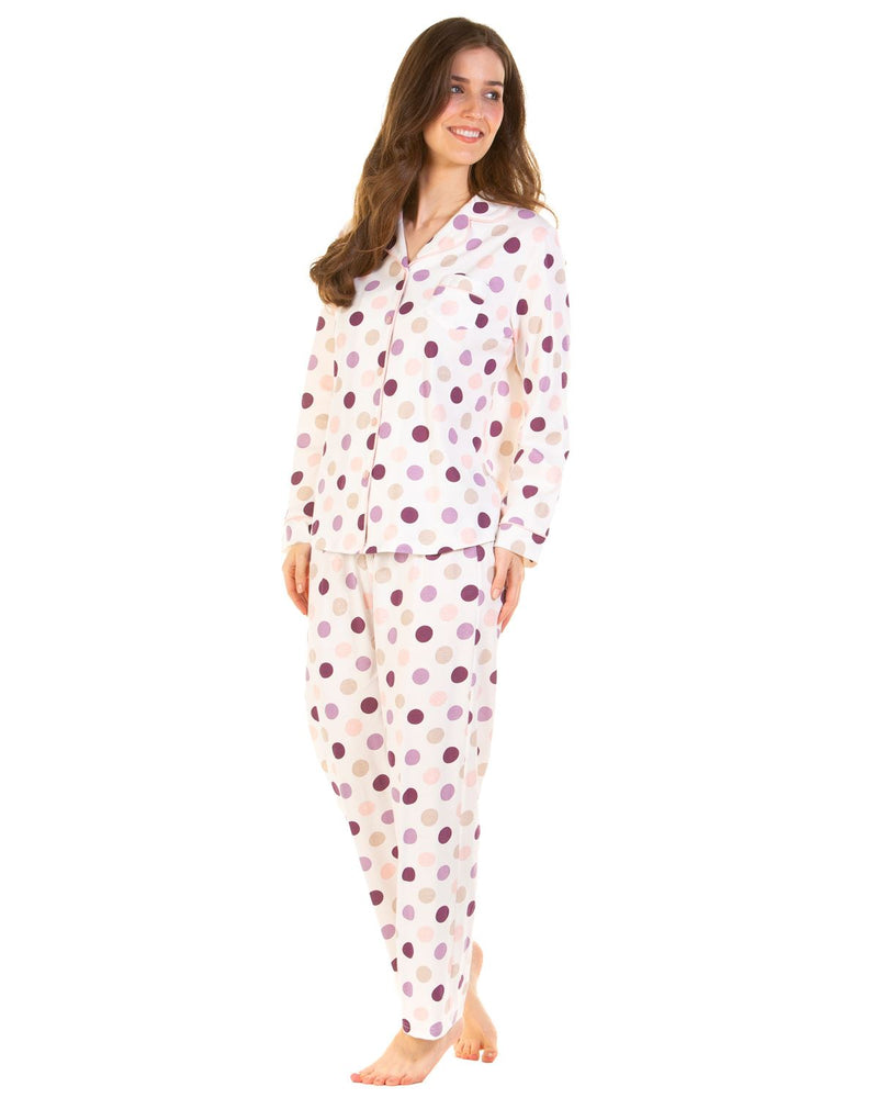 Sue Marks Womens Misty Dots Long Sleeve Button Pyjamas