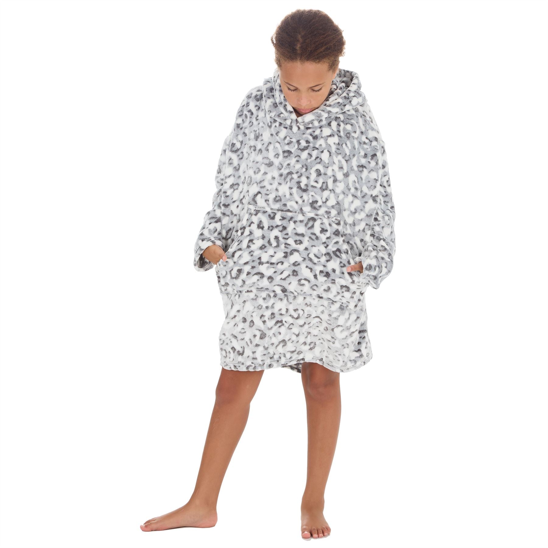 Huggable Girls Snow Leopard Snuggle Hoodie