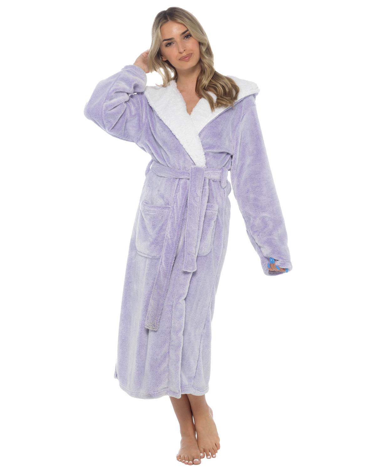 Womens Polished Fleece Sherpa Hood Dressing Gown