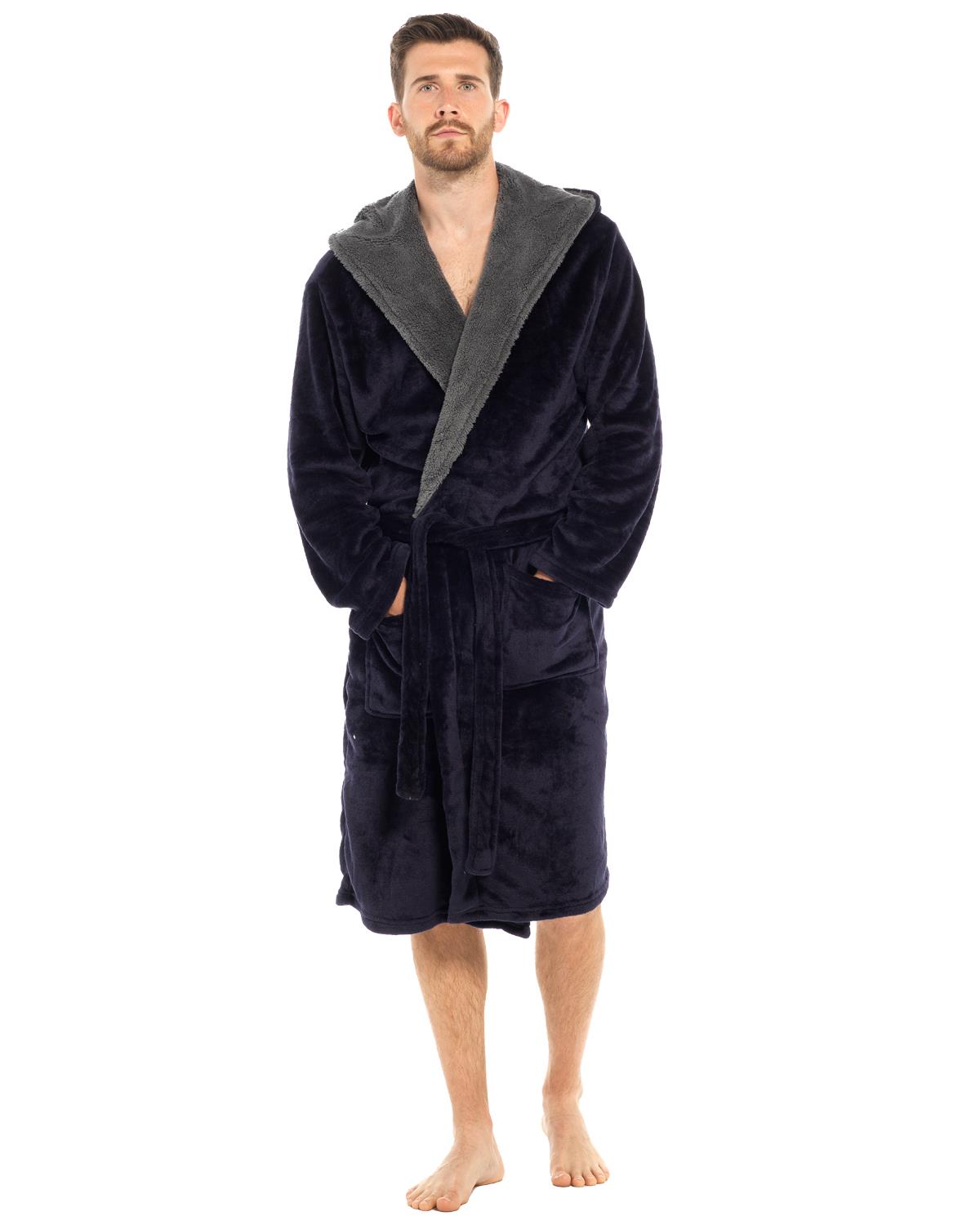 Mens Polished Fleece Sherpa Trim Dressing Gown