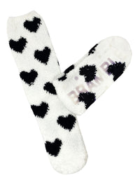 Bramble Womens 2 Pack Black & White Heart Fluffy Socks