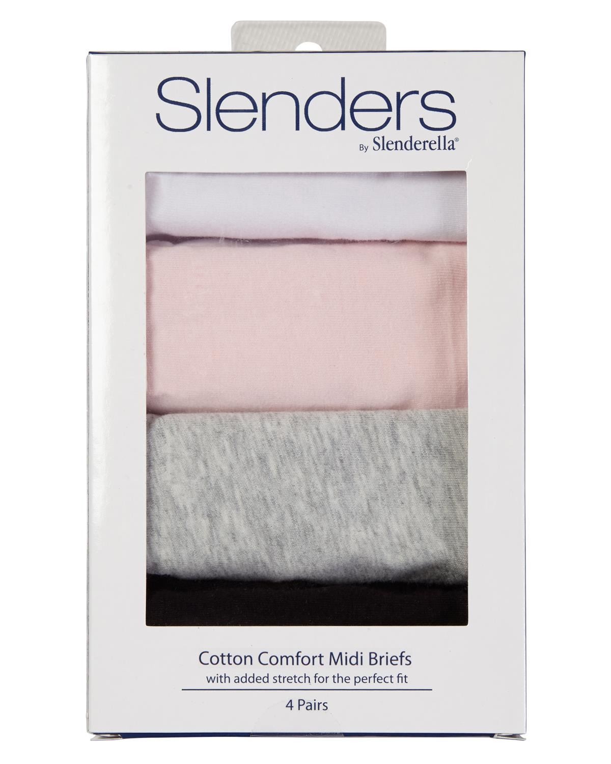 Slenders By Slenderella Womens 4 Pack Cotton Midi Brief