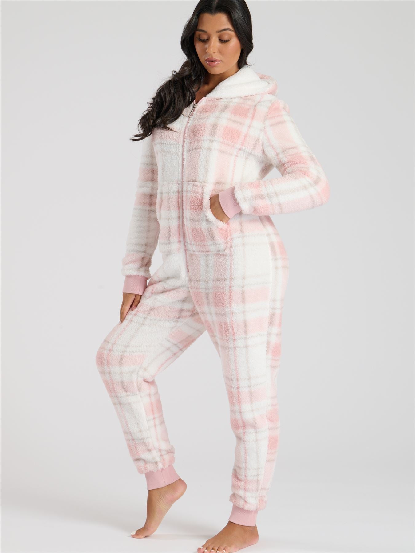 Loungeable Womens Pink Check Print Onesie