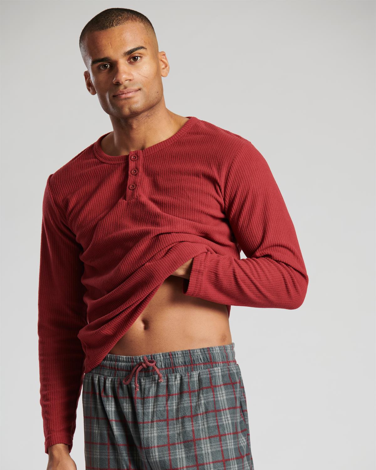 Loungeable Mens Burgundy Microfleece Pyjamas