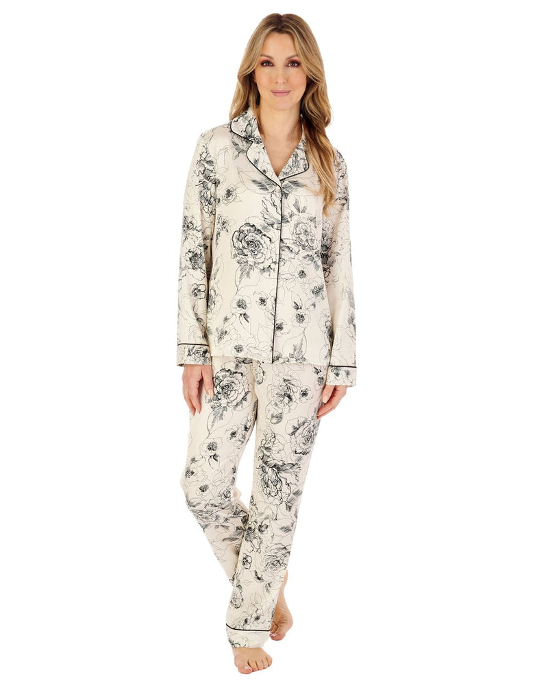 Gaspé Womens Satin Button Floral Pyjamas