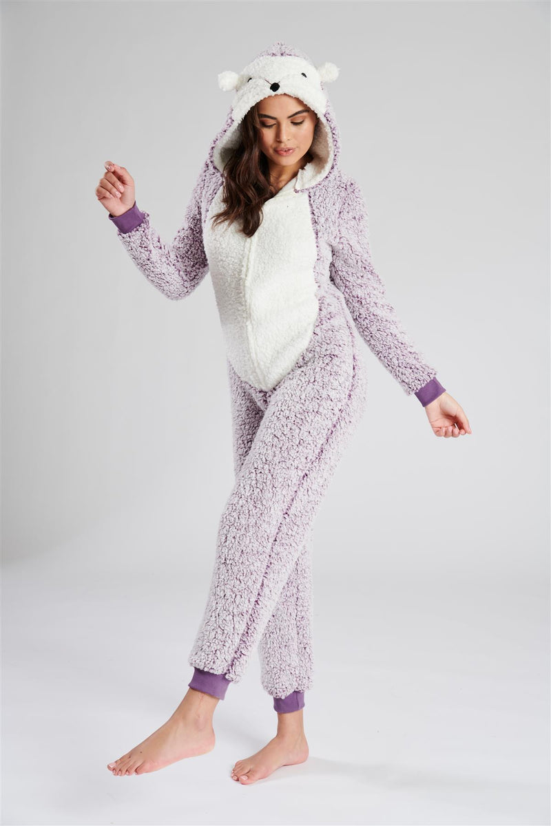 Loungeable Womens Lilac Sherpa Hedgehog Onesie