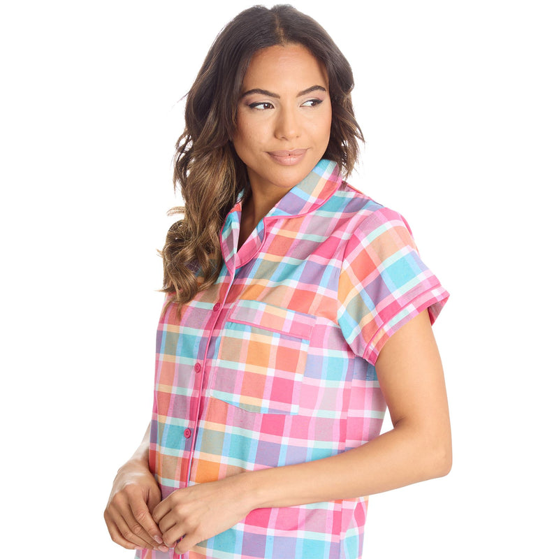 Forever Dreaming Womens Short Check Print Button Pyjamas