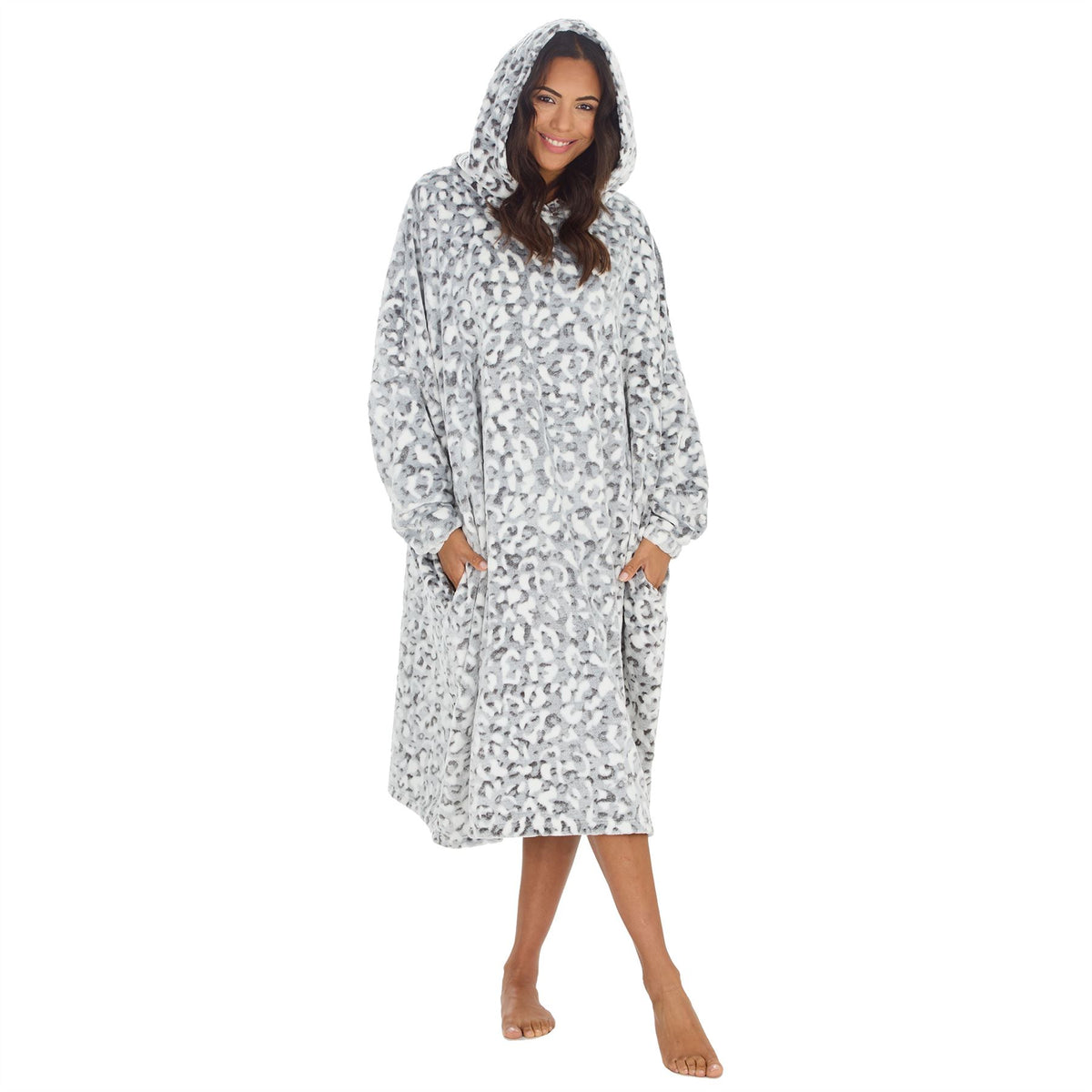 Huggable Womens Snow Leopard Long Snuggle Hoodie