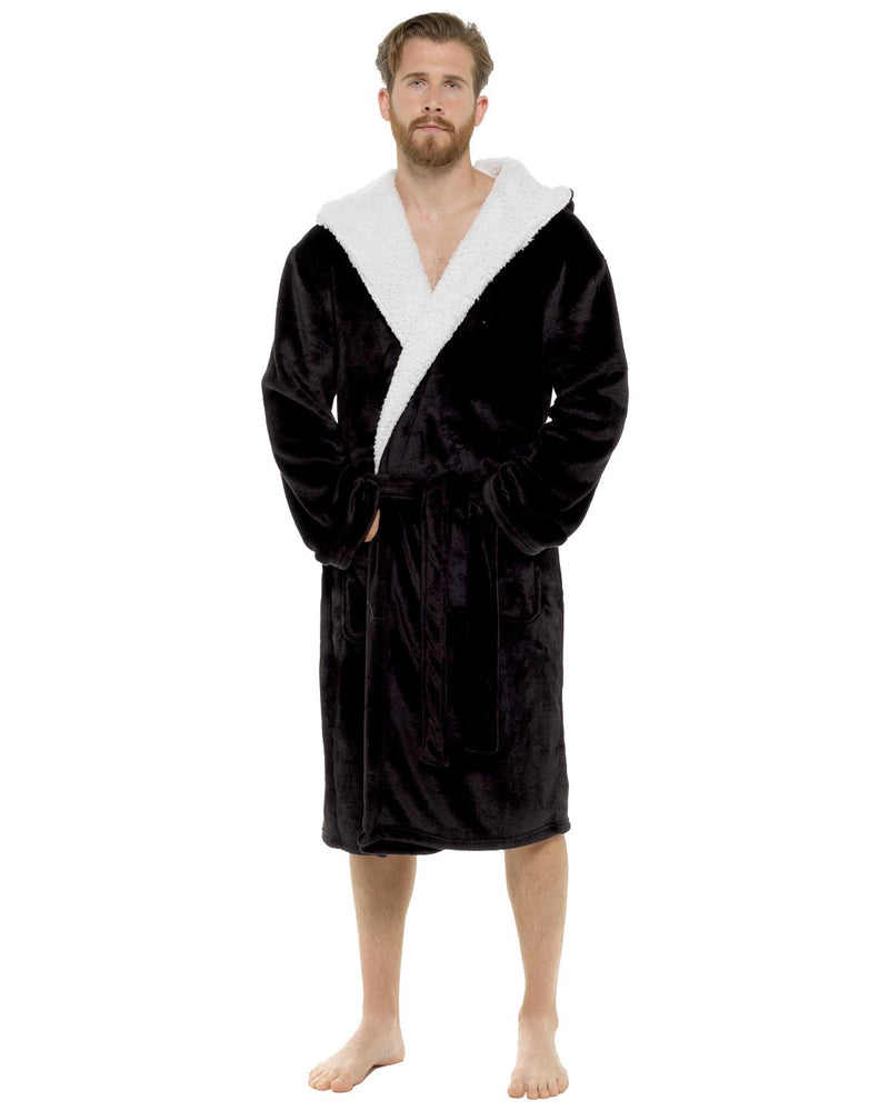 Mens Polished Fleece Sherpa Trim Dressing Gown