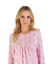 Slenderella Womens 42" Jacquard Floral Long Sleeve Jersey Nightie