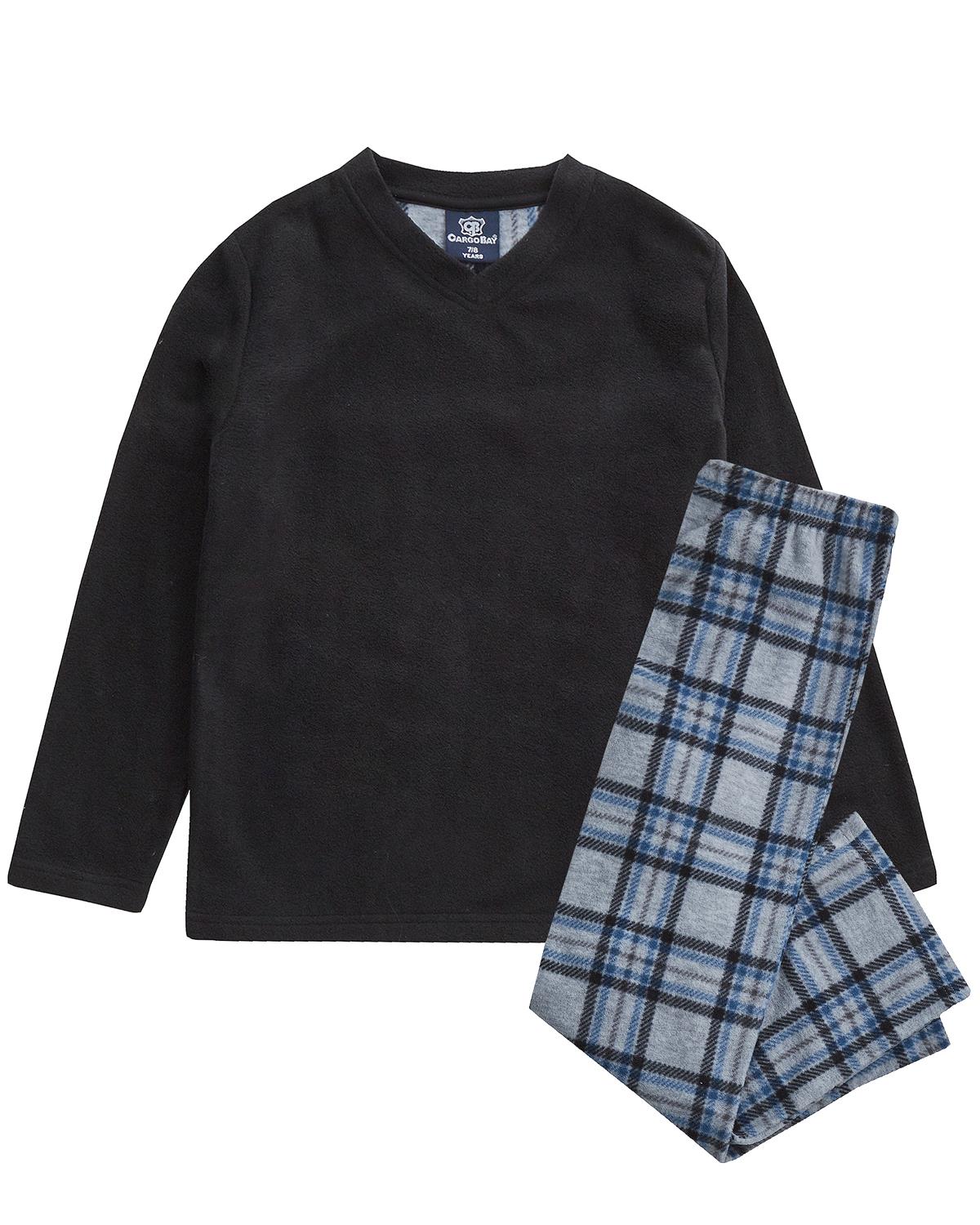 Boys Cargo Bay Black Check Fleece Pyjamas