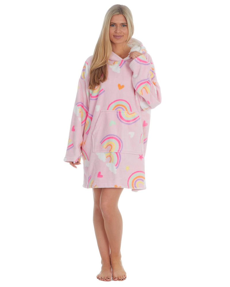 Huggable Womens Pink Rainbow Oversized Hoodie