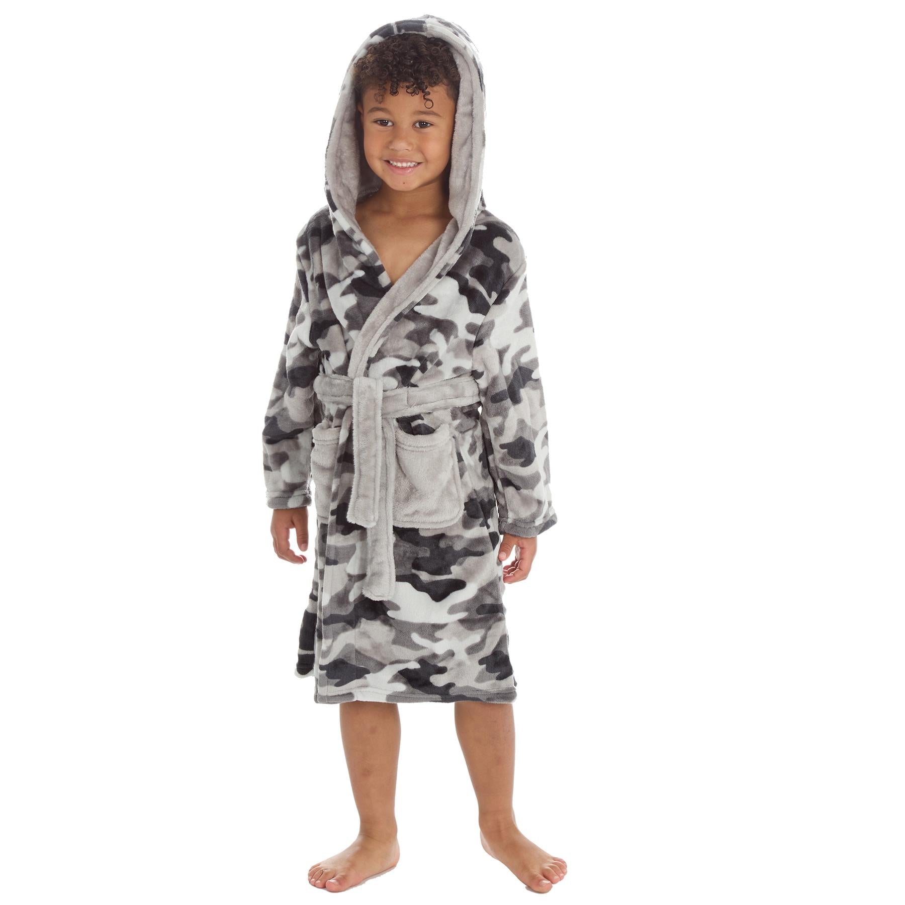 Boys Grey Camo Dressing Gown