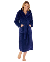 Slenderella Womens 46" Chevron Embossed Fleece Hooded Dressing Gown