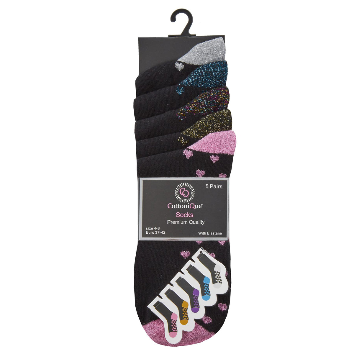 Cottonique Womens 5 Pack Glitter Cotton Rich Socks