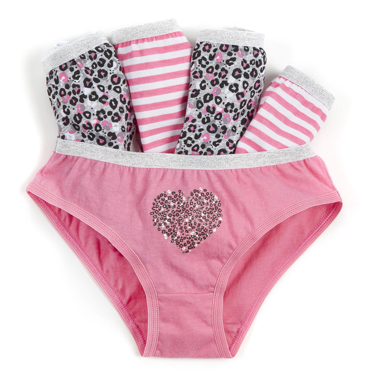 5 Pairs Girls Briefs Pink Leopard