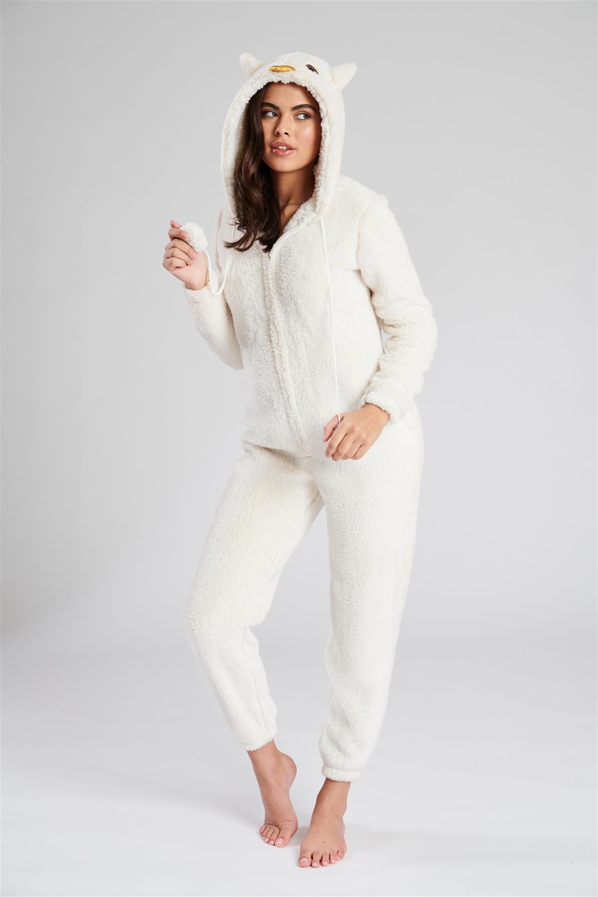 Loungeable Womens Cream Owl Snow Tip Onesie