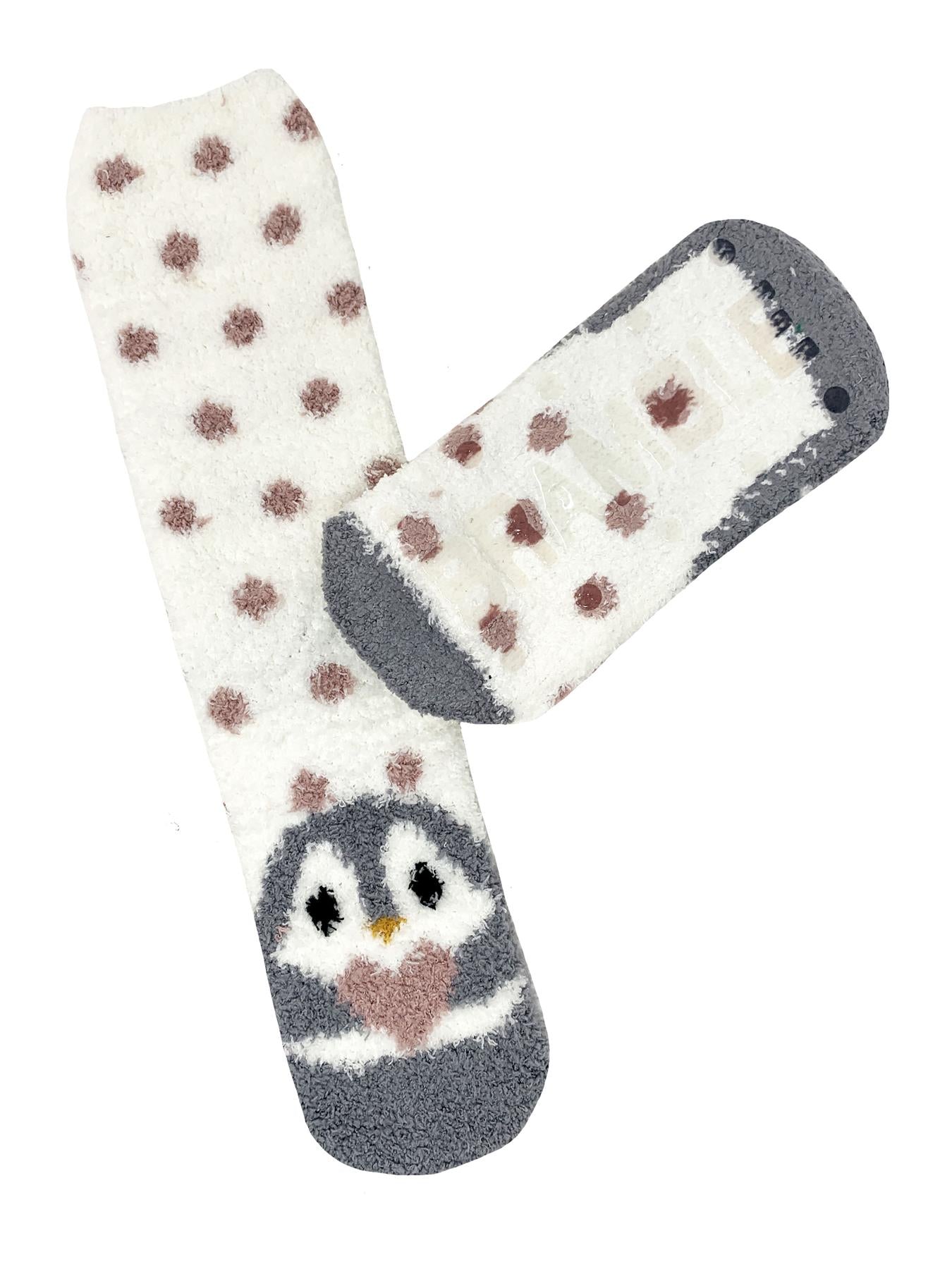 Bramble Womens 2 Pack Cream Penguin Fluffy Socks