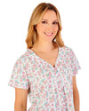 Slenderella Womens 42" Classic Floral Jersey Short Sleeve Nightie