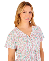 Slenderella Womens 42" Classic Floral Jersey Short Sleeve Nightie