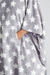 Loungeable Adults Grey Star Fleece Hooded Long Poncho