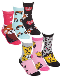 6 Pairs Girls Red Panda & Leopard Ankle Socks