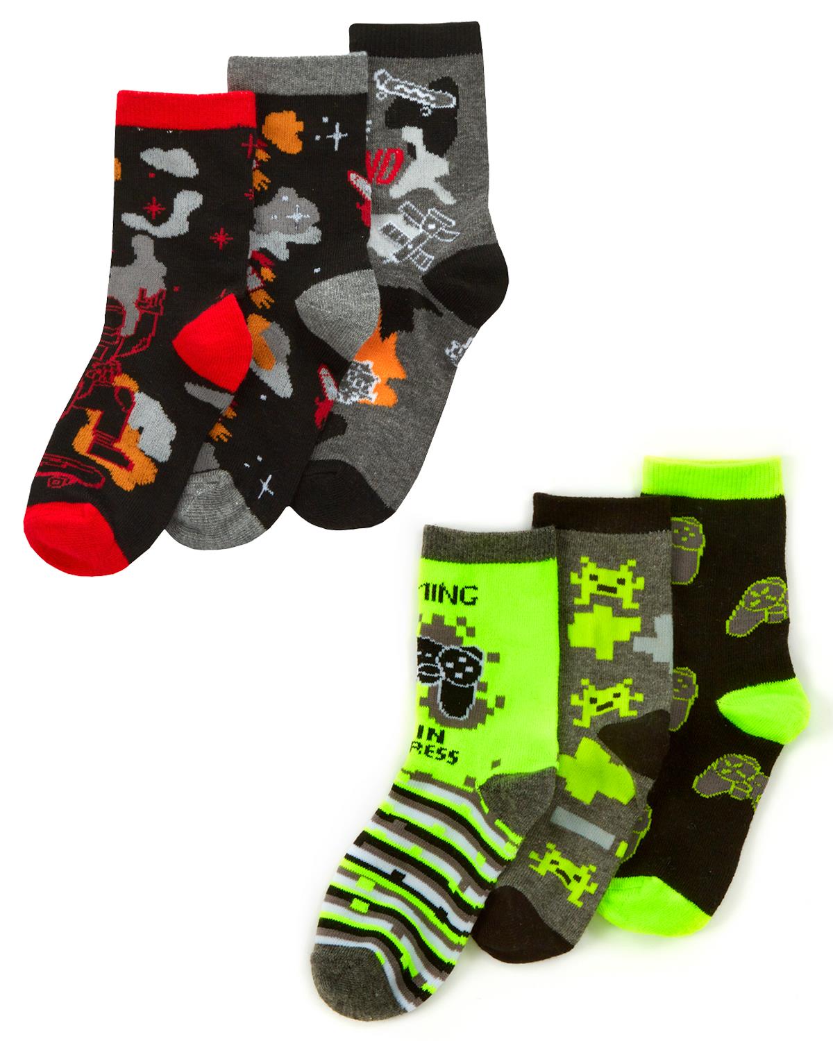 6 Pairs Boys Gaming & Space Ankle Socks