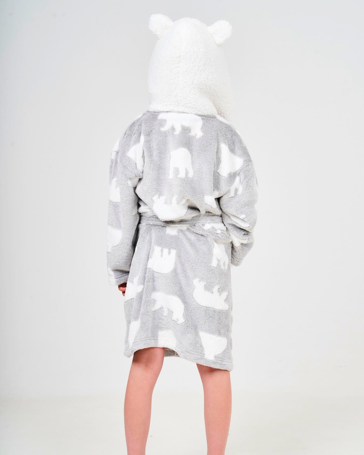 Kids Grey Polar Bear Dressing Gown