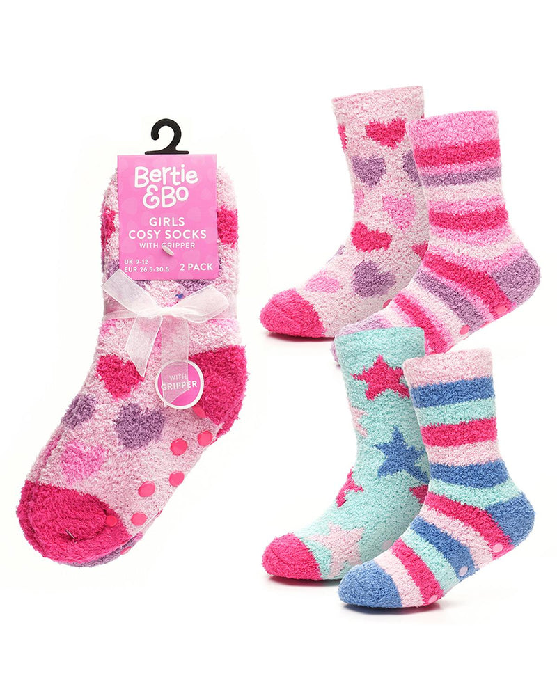 4 Pairs Girls Hearts & Stars Cosy Socks