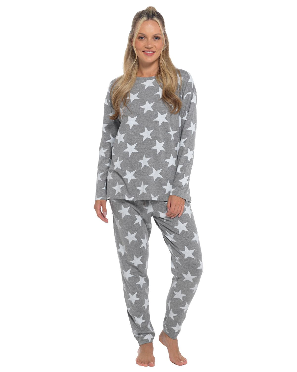 Slumber Hut Womens Jersey Grey Star Pyjamas