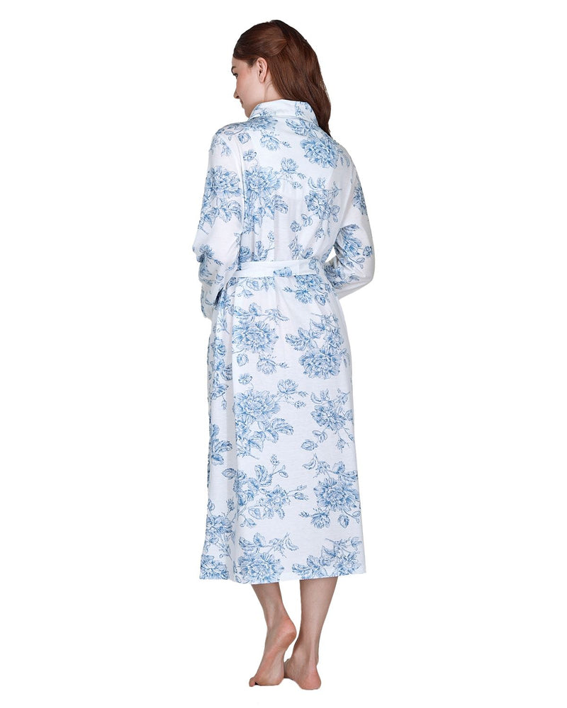 La Marquise Womens Vintage Bouquet Long Sleeve Jersey Robe