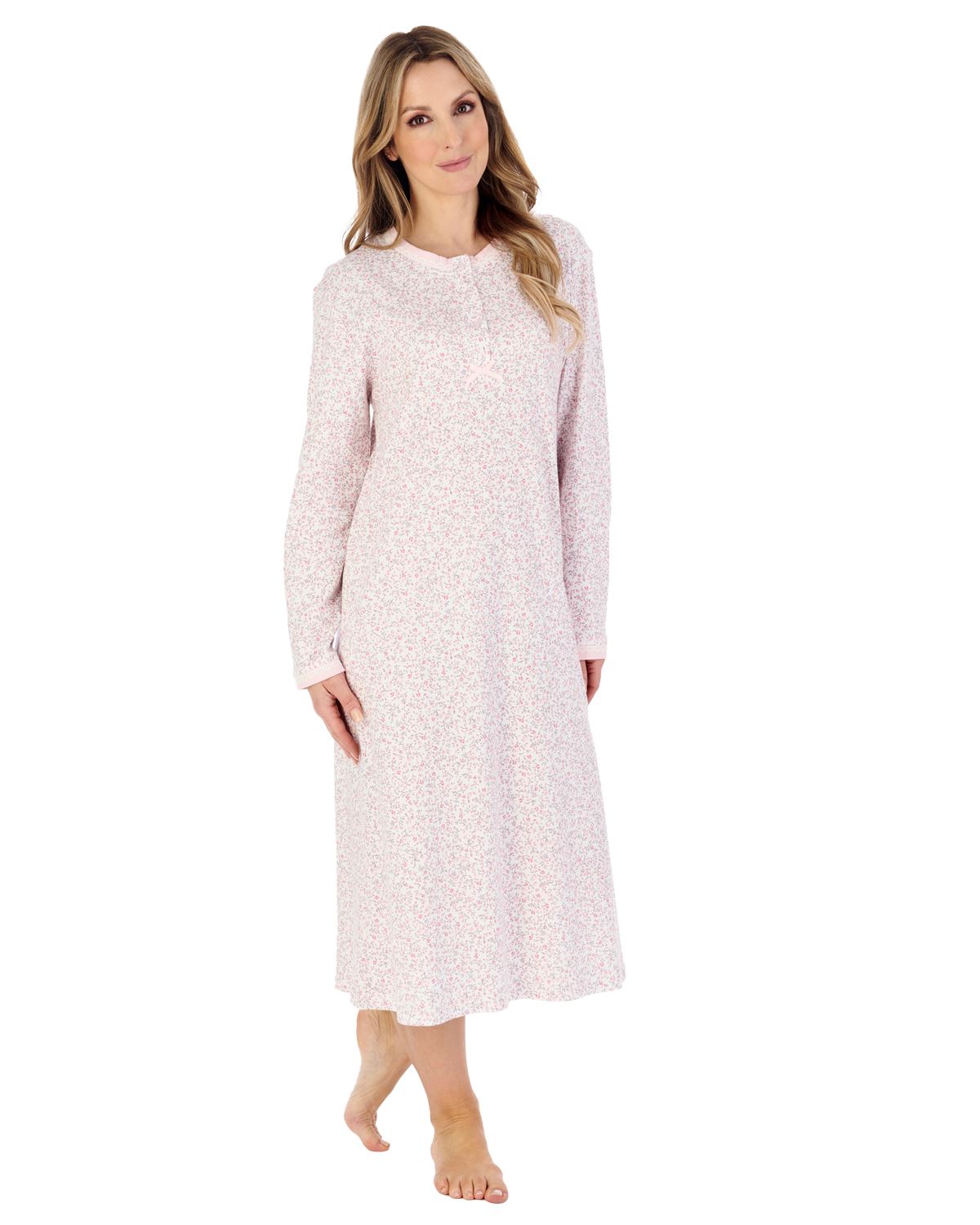 Slenderella Womens 45" Long Sleeve Interlock Cotton Nightie