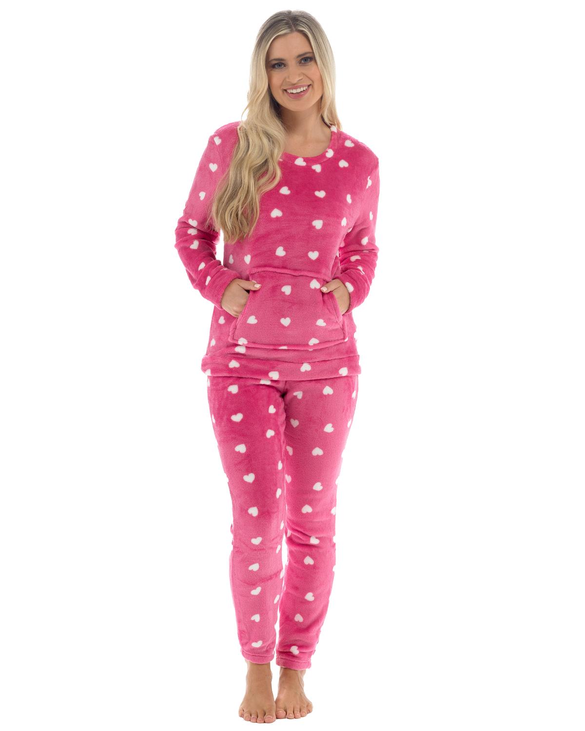 Womens Heart Print Fleece Pyjamas