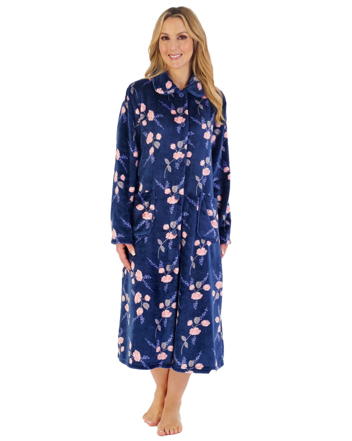 Slenderella Womens 46" Floral Button Dressing Gown